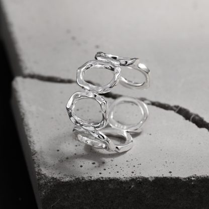 Modern Fashion Jewelry Geometric Round Hollow 925 Sterling Silver Adjustable Ring