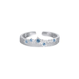 Brushed Texture Star Pattern Blue Cubic Zirconia 925 Sterling Silver Adjustable Ring