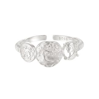 Vintage Ancient Coin Relief Portrait 925 Sterling Silver Adjustable Ring