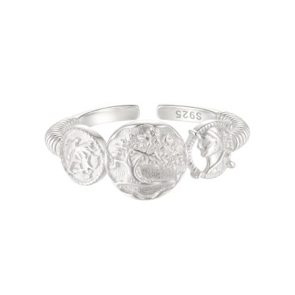 Vintage Ancient Coin Relief Portrait 925 Sterling Silver Adjustable Ring