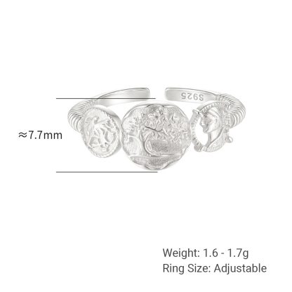 Vintage Ancient Coin Relief Portrait 925 Sterling Silver Adjustable Ring