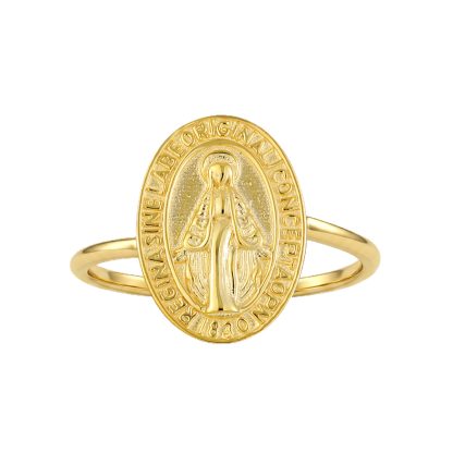 Religious Madonna Portrait Oval Medallion 925 Sterling Silver Vintage Open Band Adjustable Ring