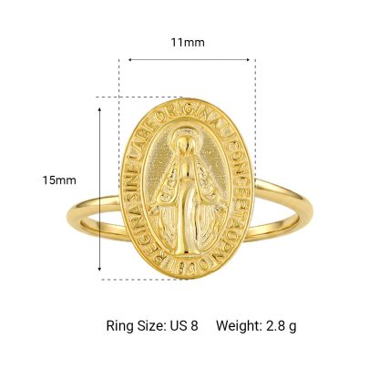 Religious Madonna Portrait Oval Medallion 925 Sterling Silver Vintage Open Band Adjustable Ring