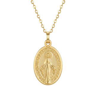 Religious Oval Virgin Mary Medallion S925 Sterling Silver Adjustable Chain Necklace