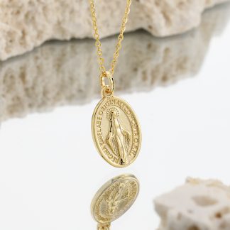 Religious Oval Virgin Mary Medallion S925 Sterling Silver Adjustable Chain Necklace
