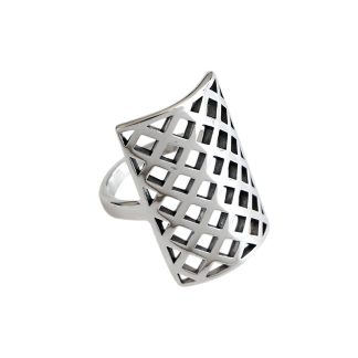 Retro Geometry Hollow Rectangle 925 Sterling Silver Adjustable Ring