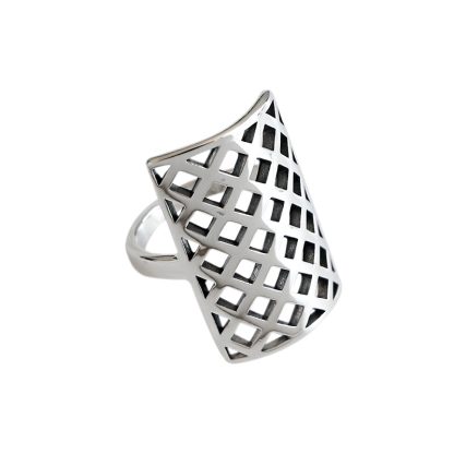 Retro Geometry Hollow Rectangle 925 Sterling Silver Adjustable Ring