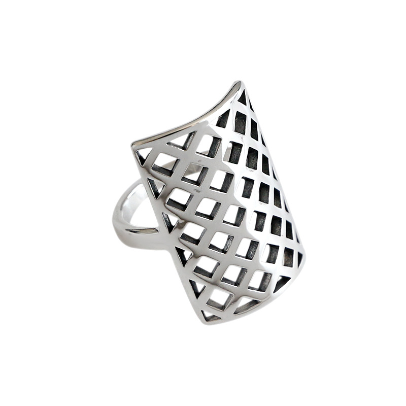 Retro Geometry Hollow Rectangle 925 Sterling Silver Adjustable Ring
