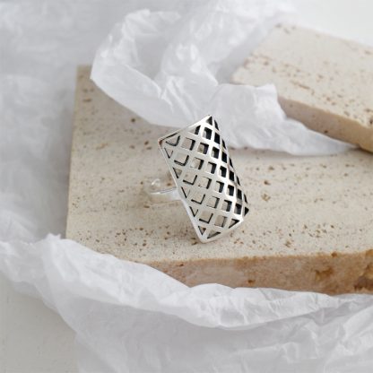 Retro Geometry Hollow Rectangle 925 Sterling Silver Adjustable Ring