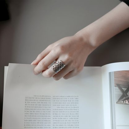 Retro Geometry Hollow Rectangle 925 Sterling Silver Adjustable Ring