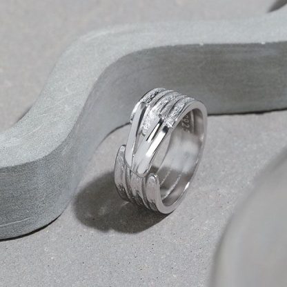 Fashion Triple Lines Wide 925 Sterling Silver Adjustable Ring