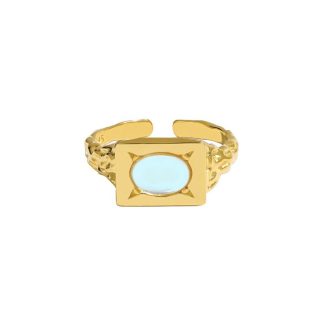 Modern Oval Created Moonstone Geometry Rectangle 925 Sterling Silver Adjustable Ring