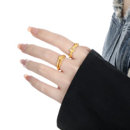 Irregular Textured Branch Cubic Zirconia S925 Sterling Silver Adjustable Ring