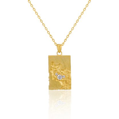 Unique Geometric Design Cubic Zirconia Textured Silver 925 Sterling Silver Pendant Necklace