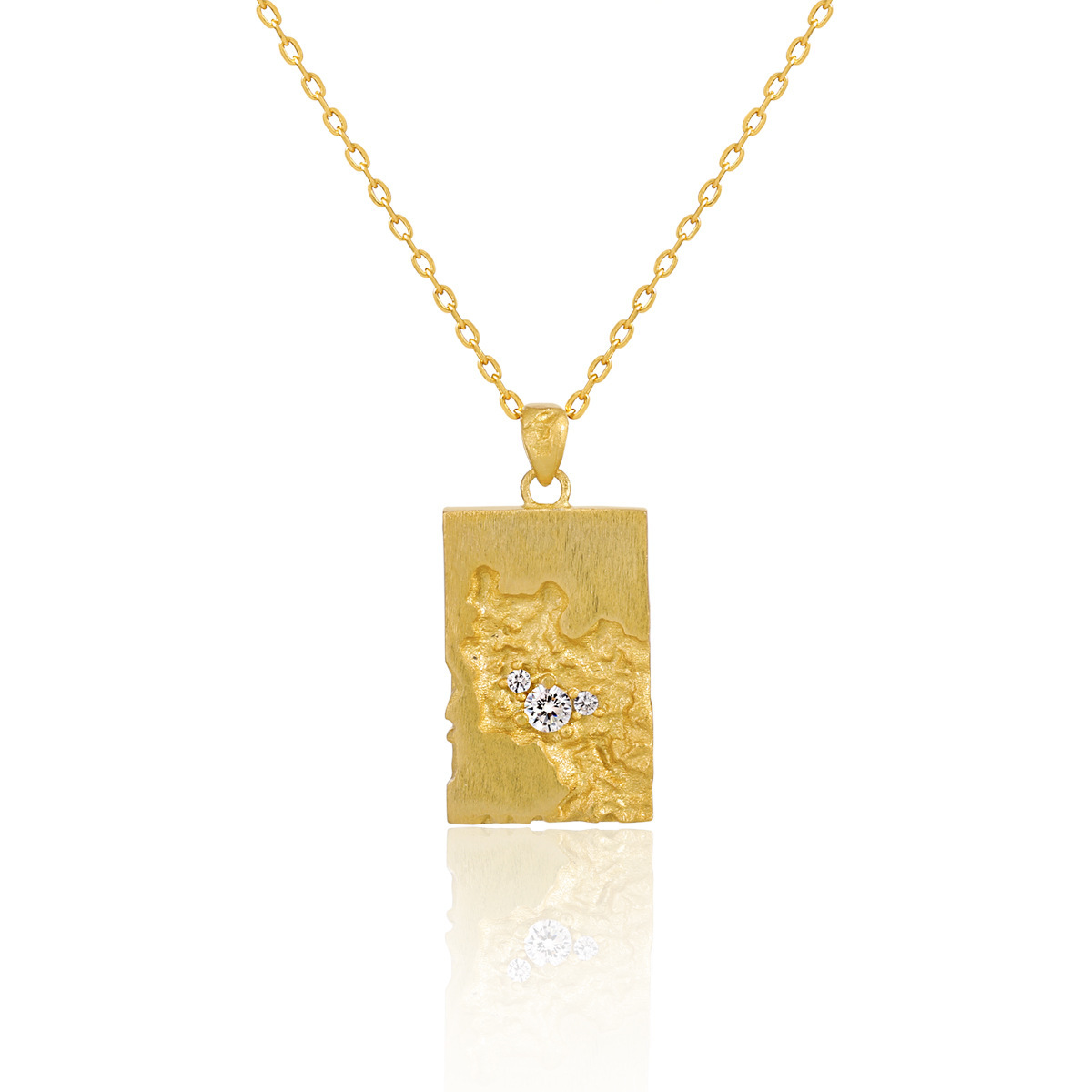 Unique Geometric Design Cubic Zirconia Textured Silver 925 Sterling Silver Pendant Necklace