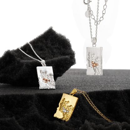 Unique Geometric Design Cubic Zirconia Textured Silver 925 Sterling Silver Pendant Necklace