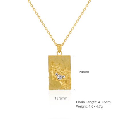 Unique Geometric Design Cubic Zirconia Textured Silver 925 Sterling Silver Pendant Necklace