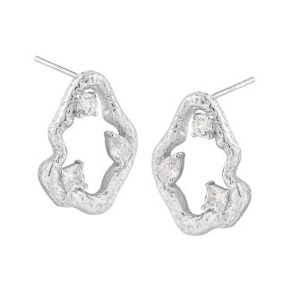 Office Hollow CZ Cloud 925 Sterling Silver Stud Earrings