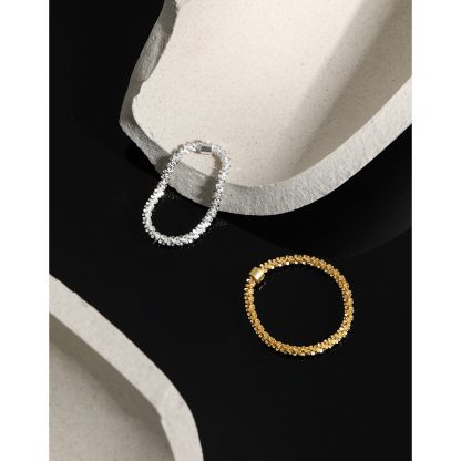 Women Modern Elegant Fashion Jewelry Gift Textured Full Band Ring S925 Sterling Silver Cauliflower Chain Starry Beaded Slim Stackable Ring