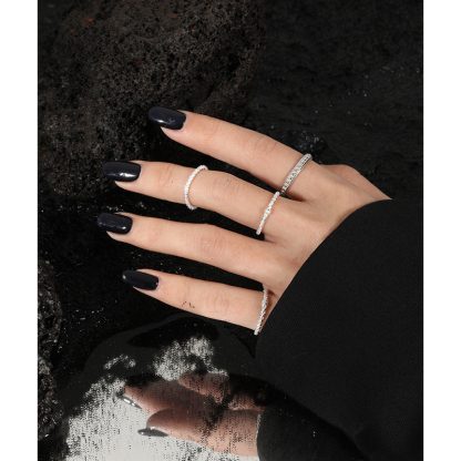 Women Modern Elegant Fashion Jewelry Gift Textured Full Band Ring S925 Sterling Silver Cauliflower Chain Starry Beaded Slim Stackable Ring
