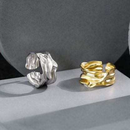 Simple Irregular River 925 Sterling Silver Wide Adjustable Ring