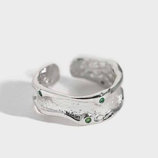 Minimalism Irregular Green CZ 925 Sterling Silver Adjustable Ring