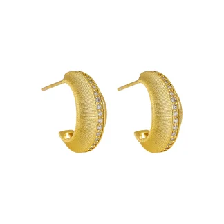 Modern Minimalist Matte Finish Geometric Cubic Zirconia in 925 Sterling Silver and 18K Gold Plated Hoop Earrings