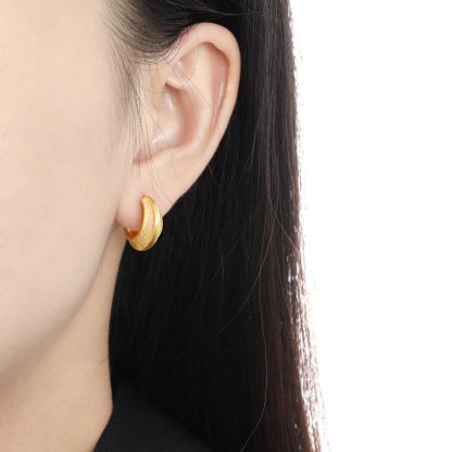 Modern Minimalist Matte Finish Geometric Cubic Zirconia in 925 Sterling Silver and 18K Gold Plated Hoop Earrings