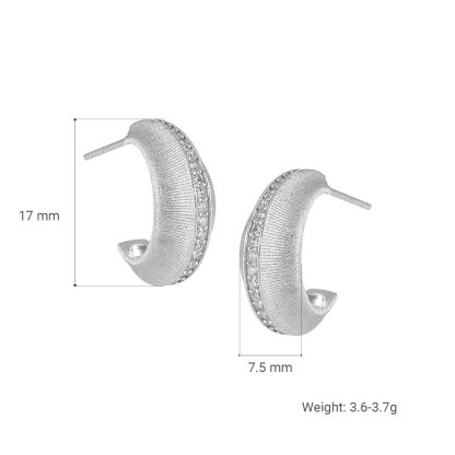 Modern Minimalist Matte Finish Geometric Cubic Zirconia in 925 Sterling Silver and 18K Gold Plated Hoop Earrings