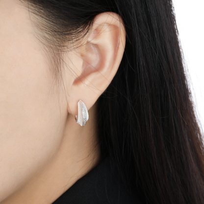 Modern Minimalist Matte Finish Geometric Cubic Zirconia in 925 Sterling Silver and 18K Gold Plated Hoop Earrings