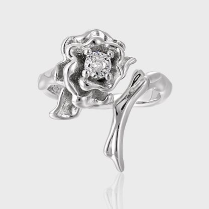 Vintage Thorn CZ Rose Flower 925 Sterling Silver Adjustable Ring