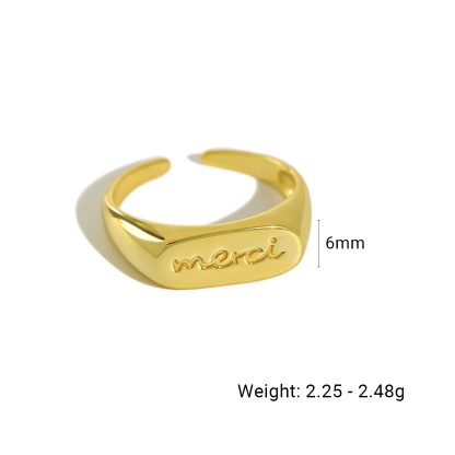 Office Merci Letters 925 Sterling Silver Adjustable Ring