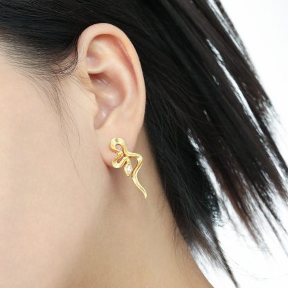 Party Irregular CZ Snake Animal 925 Sterling Silver Dangling Earrings