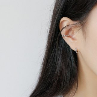 Geometric Design Textured 925 Sterling Silver Adjustable Ear Cuffs (Single)