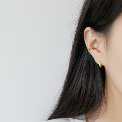 Geometric Design Textured 925 Sterling Silver Adjustable Ear Cuffs (Single)