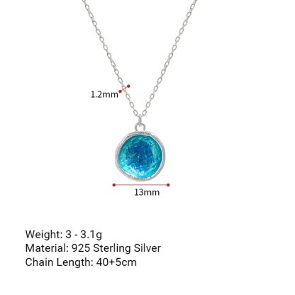 Ocean Series Blue Enamel Irregular Round 925 Sterling Silver Pendant Necklace
