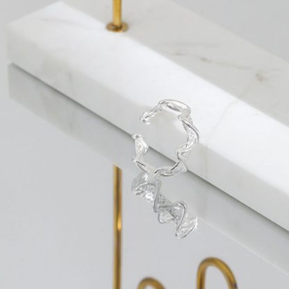 Party Double Layer Twisted Wave 925 Sterling Silver Adjustable Ring
