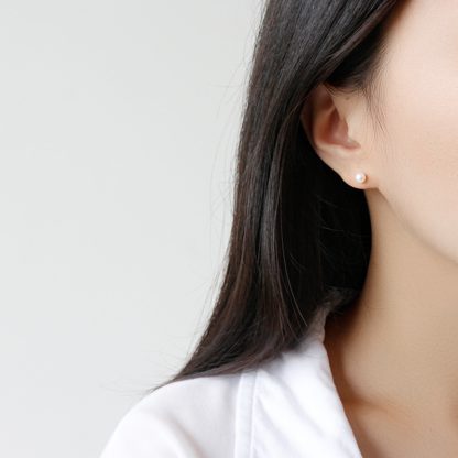 Elegant Minimalist Geometric Design Natural Freshwater Pearl 925 Sterling Silver Stud Earrings