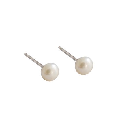 Elegant Minimalist Geometric Design Natural Freshwater Pearl 925 Sterling Silver Stud Earrings