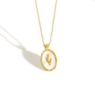 Tulip Oval Shell 925 Sterling Silver Necklace Mini Delicate Geometric Pendant Necklace