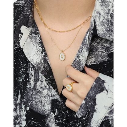Tulip Oval Shell 925 Sterling Silver Necklace Mini Delicate Geometric Pendant Necklace