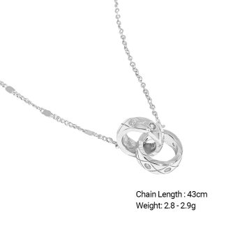 Geometric Double Interlocking Ring Cubic Zirconia S925 Sterling Silver Necklace