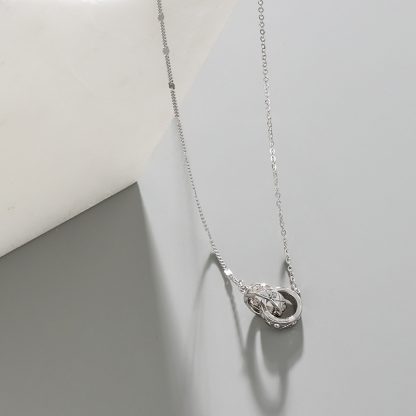 Geometric Double Interlocking Ring Cubic Zirconia S925 Sterling Silver Necklace