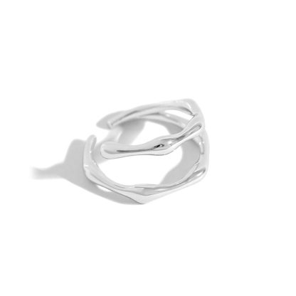 Geometric Design Double Band Adjustable 925 Sterling Silver Ring