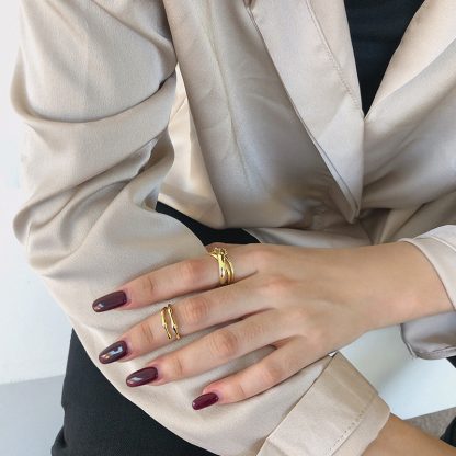 Geometric Design Double Band Adjustable 925 Sterling Silver Ring
