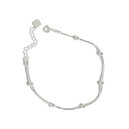 Minimalist Geometric Round Bead S925 Sterling Silver Snake Bone Chain Bracelet