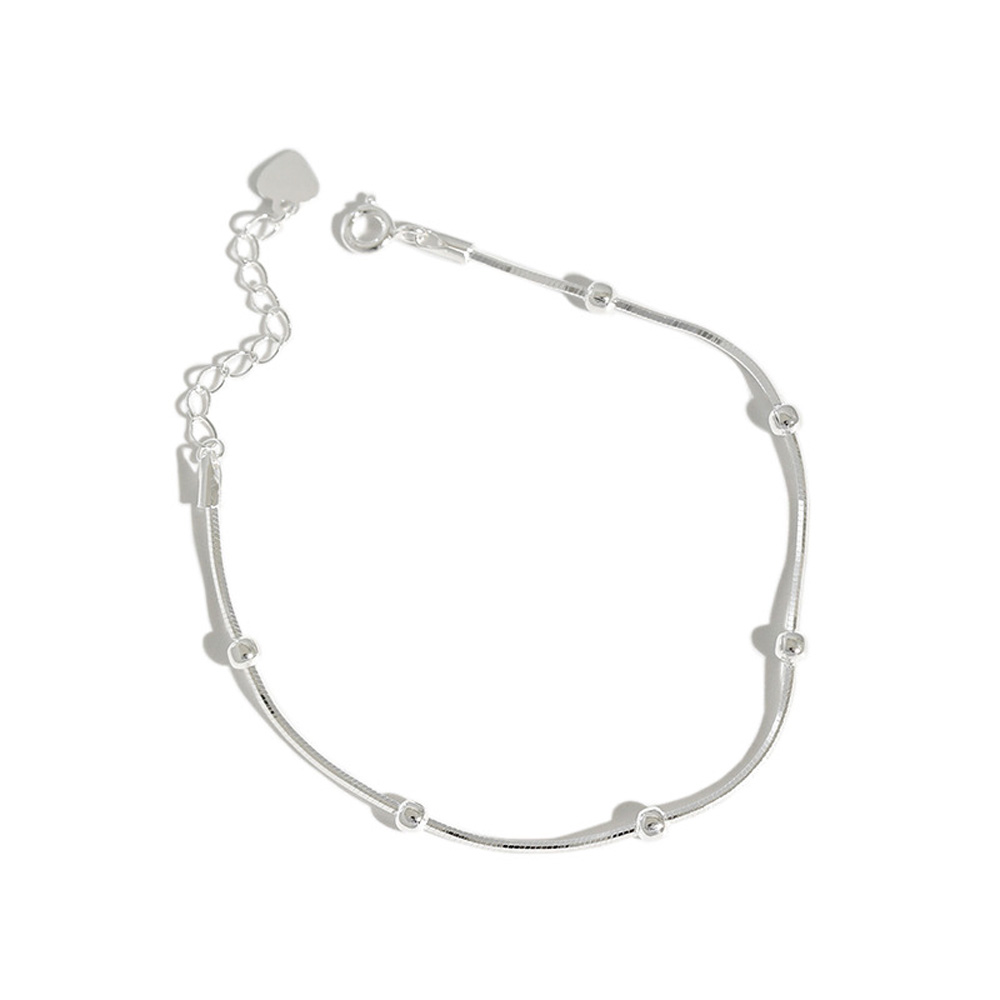 Minimalist Geometric Round Bead S925 Sterling Silver Snake Bone Chain Bracelet