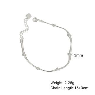 Minimalist Geometric Round Bead S925 Sterling Silver Snake Bone Chain Bracelet
