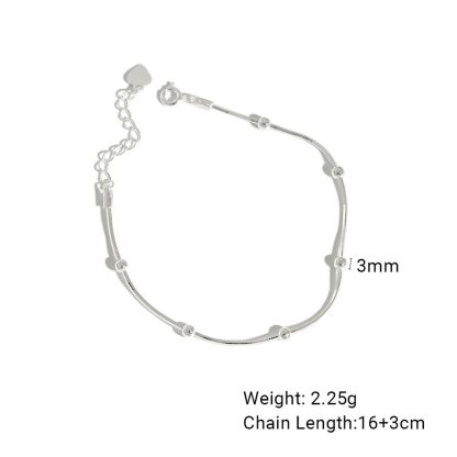 Minimalist Geometric Round Bead S925 Sterling Silver Snake Bone Chain Bracelet