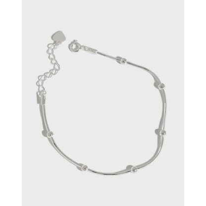 Minimalist Geometric Round Bead S925 Sterling Silver Snake Bone Chain Bracelet